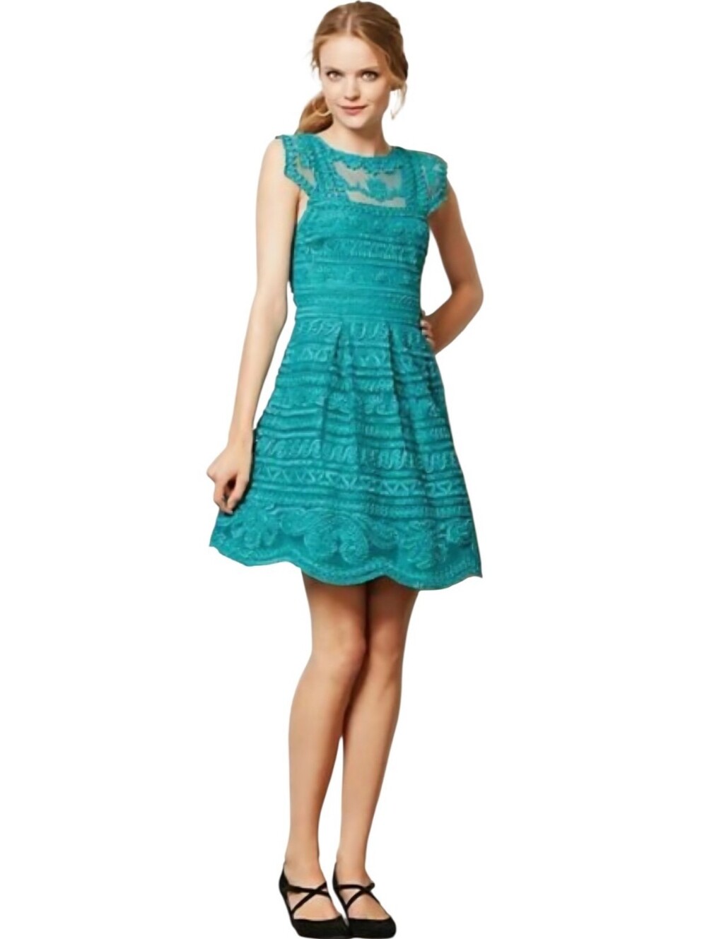 Yoana‎ Baraschi Jade Green Embellished Fit & Flare Dress Size 8